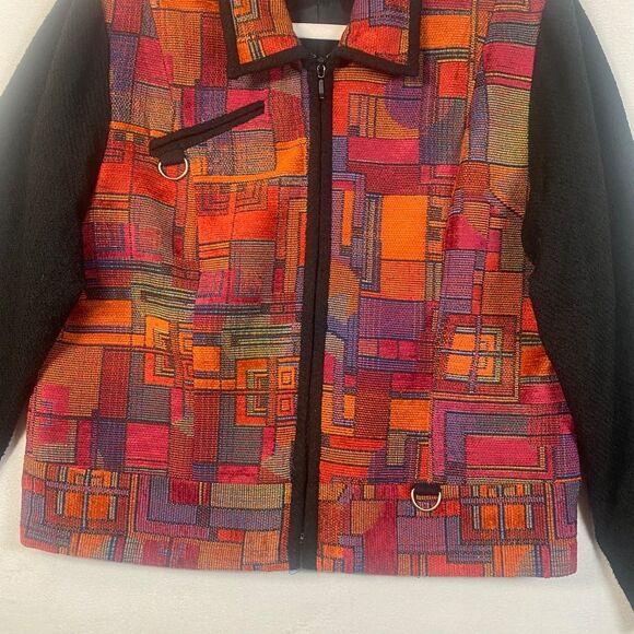 BETS by Canvasbacks Geometric Tapestry Zip Front Jacket Women’s M Black Sleeves - Picture 6 of 9